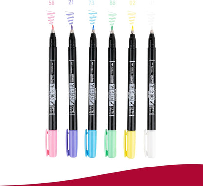 Tombow Brush Pen Fudenosuke 6 piece pastel set for black paper,White
