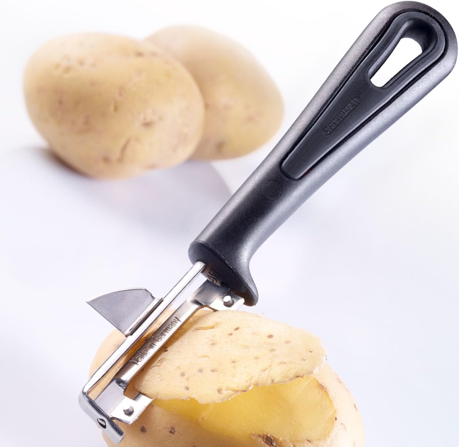Westmark Gentle Swivel Peeler for Left Handers, Stainless Steel, Black/Silver, 16.5 x 3.7 x 1.8 cm