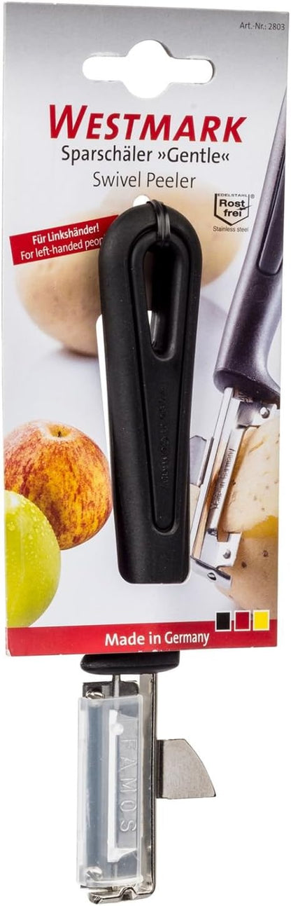 Westmark Gentle Swivel Peeler for Left Handers, Stainless Steel, Black/Silver, 16.5 x 3.7 x 1.8 cm