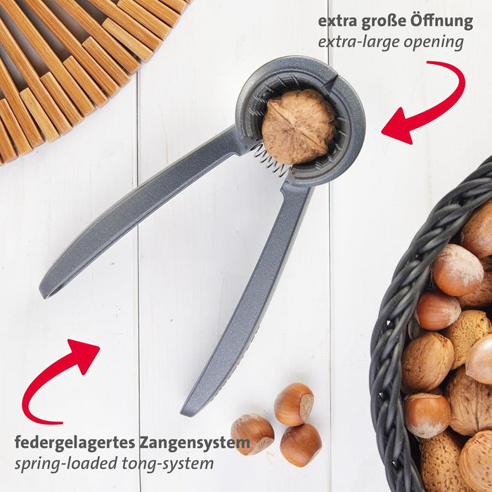 Westmark Nutcracker and champagne tongs, extra large opening for walnuts, with clip, aluminium, Westmark nut profile, anthracite/red, 33222270