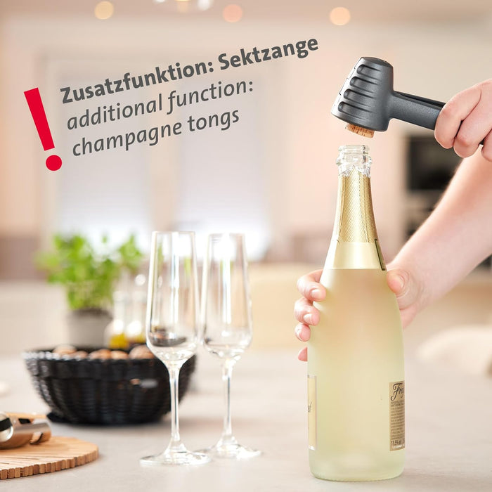 Westmark Nutcracker and champagne tongs, extra large opening for walnuts, with clip, aluminium, Westmark nut profile, anthracite/red, 33222270