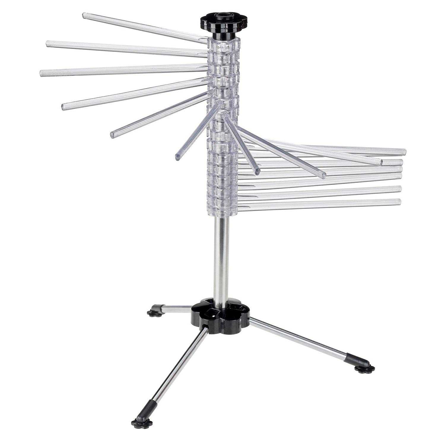 Westmark Nudeltrockner/Nudelständer, mit 16 Stäben, zusammenklappbar, Kunststoff/Rostfreier Edelstahl, Höhe: 47 cm, Pasta-Tree, Silber/Transparent, 61332260 Silber/Transparent/Schwarz