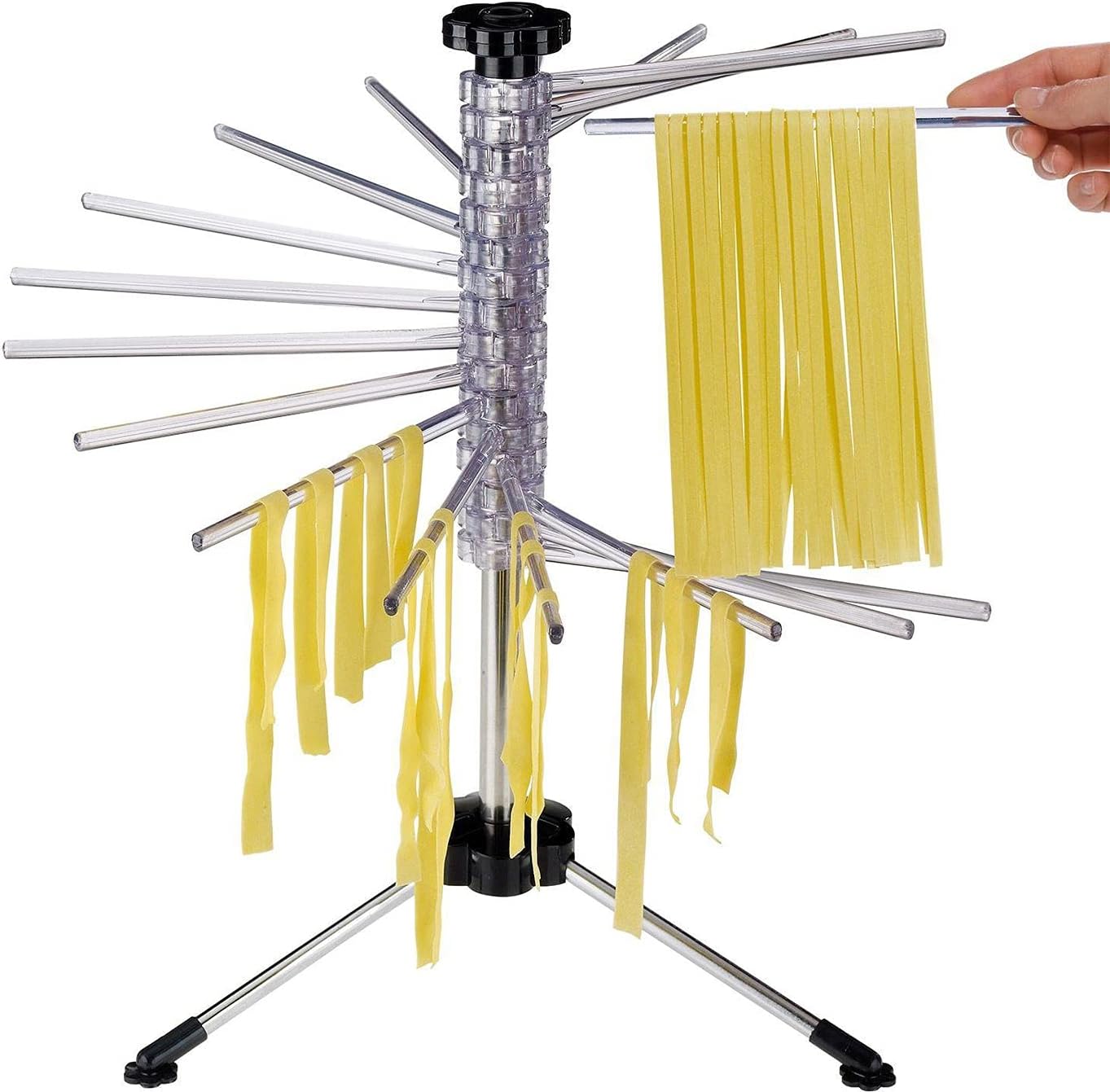 Westmark Nudeltrockner/Nudelständer, mit 16 Stäben, zusammenklappbar, Kunststoff/Rostfreier Edelstahl, Höhe: 47 cm, Pasta-Tree, Silber/Transparent, 61332260 Silber/Transparent/Schwarz