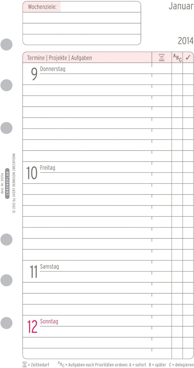 Chronoplan 50254 Calendar Insert 2024 (Weekly Plan Midi (96 x 172 mm), Replacement Calendar for Diary, Ideal for Detailed Weekly Planning, 1 Week on 2 Pages in Lines, with Universal Punching, White