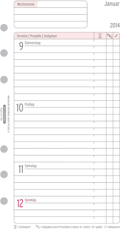 Chronoplan 50254 Calendar Insert 2024 (Weekly Plan Midi (96 x 172 mm), Replacement Calendar for Diary, Ideal for Detailed Weekly Planning, 1 Week on 2 Pages in Lines, with Universal Punching, White