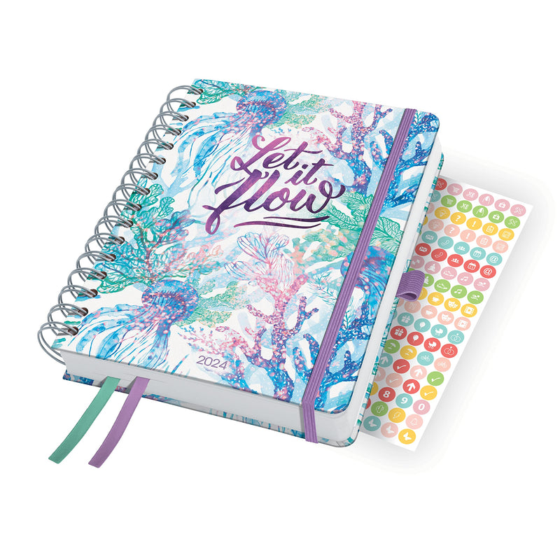 SIGEL J4604 Jolie Spiral diary 2024, Underwater Miracles, 16,8 x 21,5 cm, hardcover, 240 pages, purple, Green, Blue