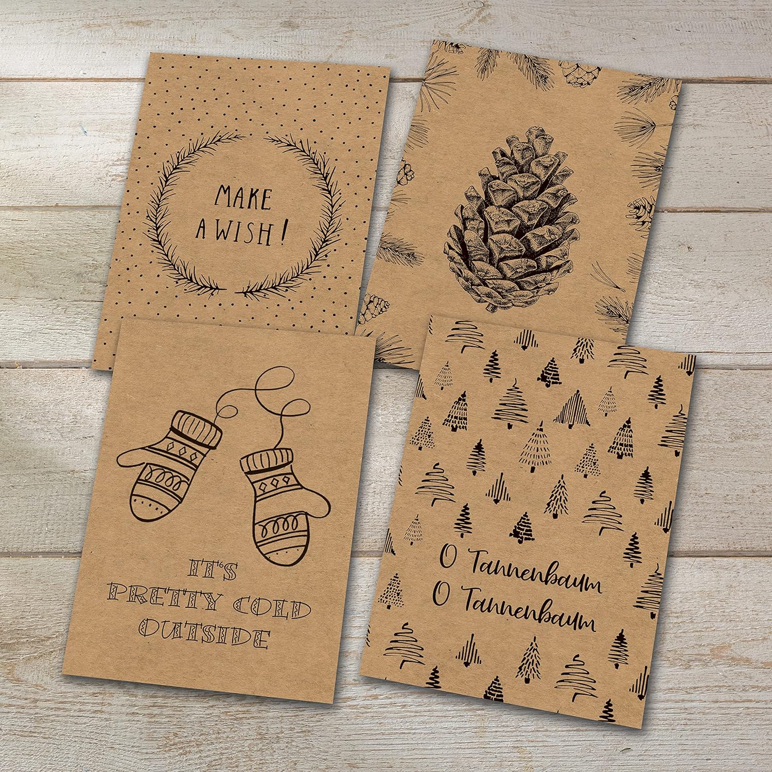 SIGEL DS700 Set of 24 Christmas postcards, 12 motifs, PEFC Certified Kraft Paper, pre-printed, easy to print brown - post cards