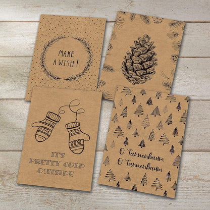 SIGEL DS700 Set of 24 Christmas postcards, 12 motifs, PEFC Certified Kraft Paper, pre-printed, easy to print brown - post cards