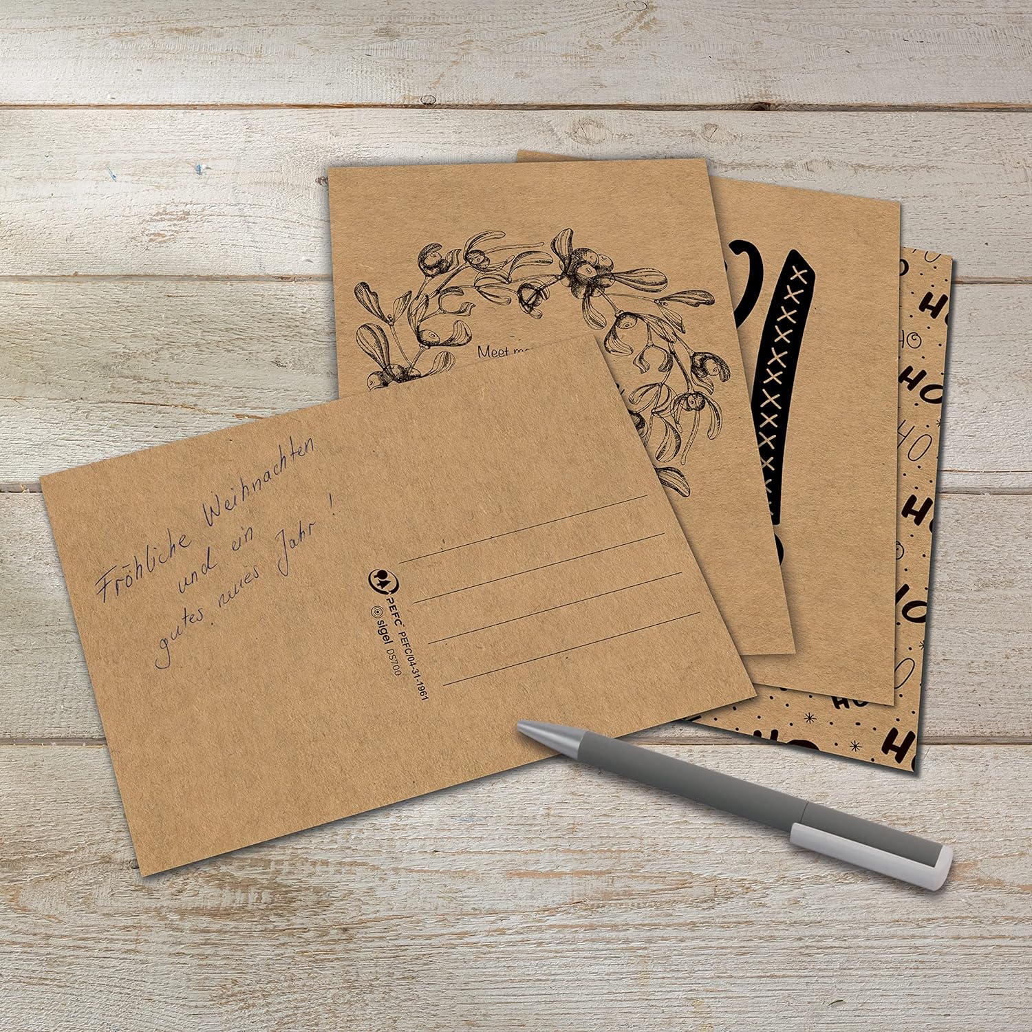 SIGEL DS700 Set of 24 Christmas postcards, 12 motifs, PEFC Certified Kraft Paper, pre-printed, easy to print brown - post cards