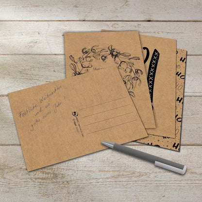 SIGEL DS700 Set of 24 Christmas postcards, 12 motifs, PEFC Certified Kraft Paper, pre-printed, easy to print brown - post cards