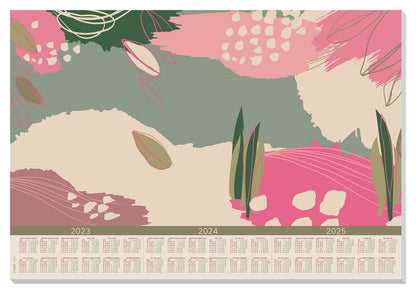 SIGEL HO309 Paper desk pad, 3-year-planner and weekly planner, design abstract leaves, A2 (59.5 x 41 cm), Pink/Beige/grin, 30 sheets 2023/24/25 1 piece pink/beige/green
