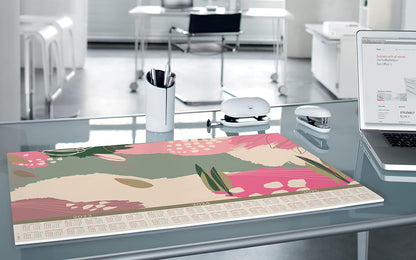 SIGEL HO309 Paper desk pad, 3-year-planner and weekly planner, design abstract leaves, A2 (59.5 x 41 cm), Pink/Beige/grin, 30 sheets 2023/24/25 1 piece pink/beige/green