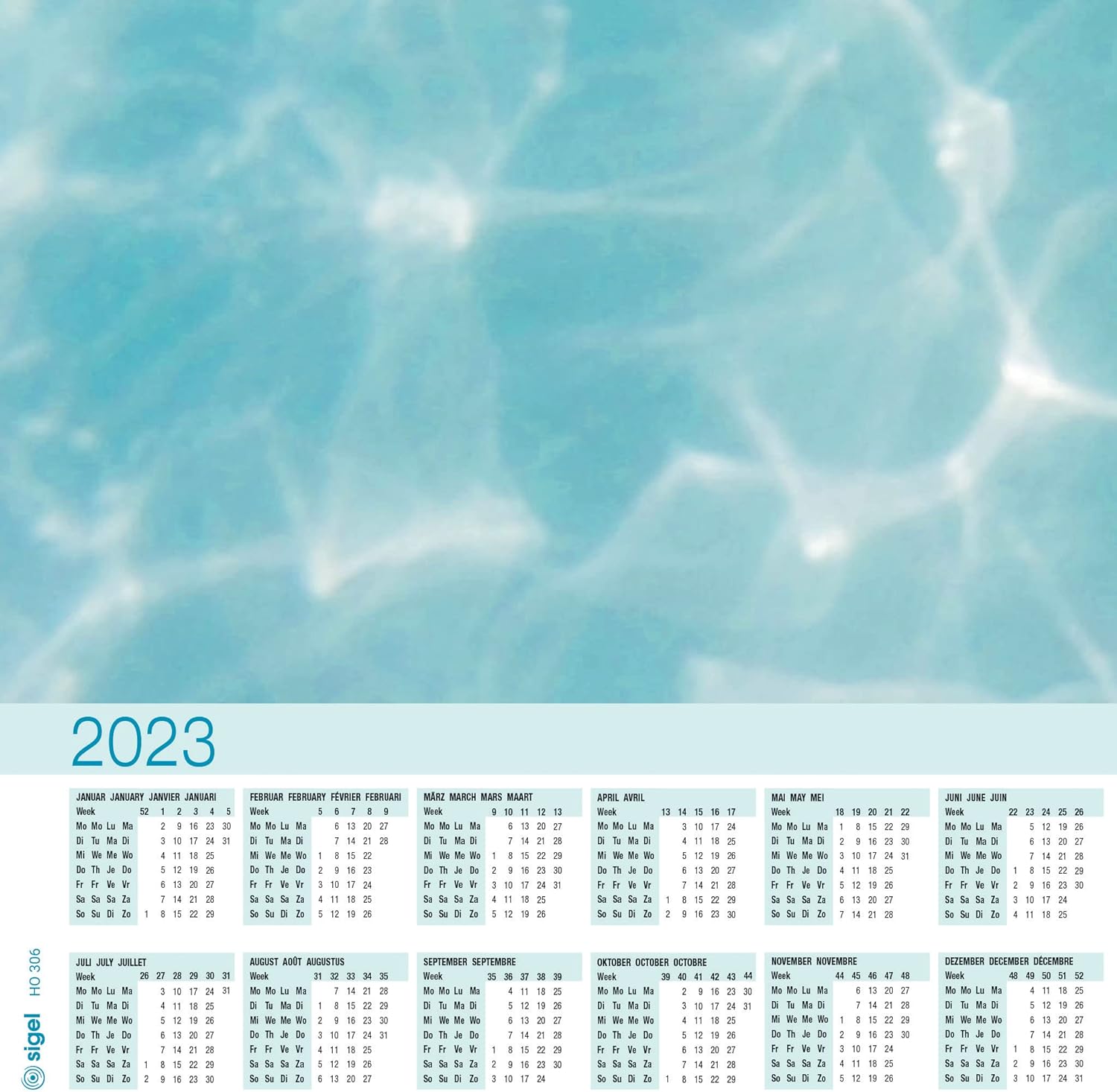 SIGEL HO306 Paper desk pad, 3-year-planner and weekly planner, design cool pool, A2 (59.5 x 41 cm), Blue, 30 sheets 2023/24/25 1 piece blue