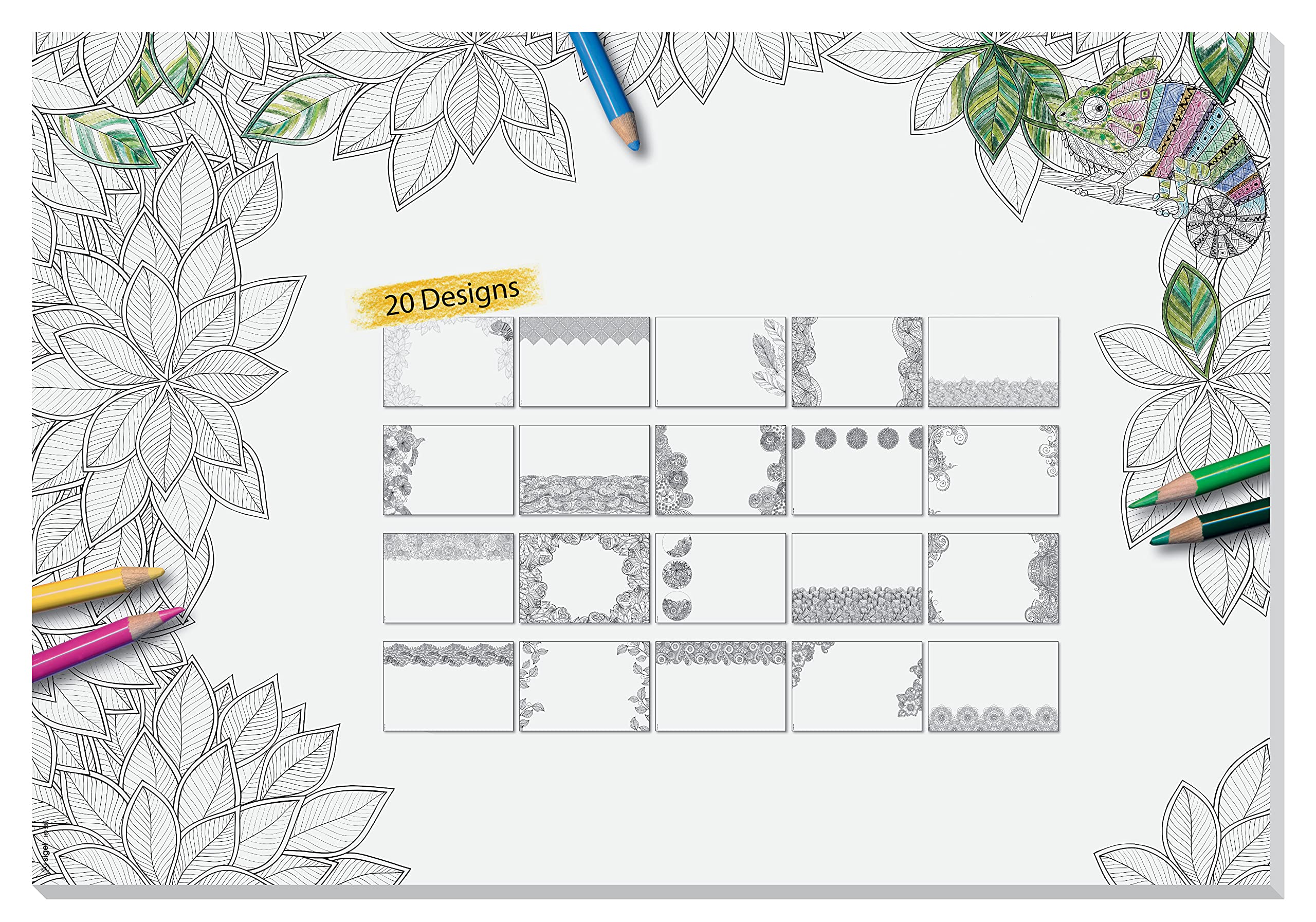 SIGEL HO580 Paper desk pad, with 20 different colouring sheets, A2 (59.4 x 41 cm), White/Black, 20 sheets