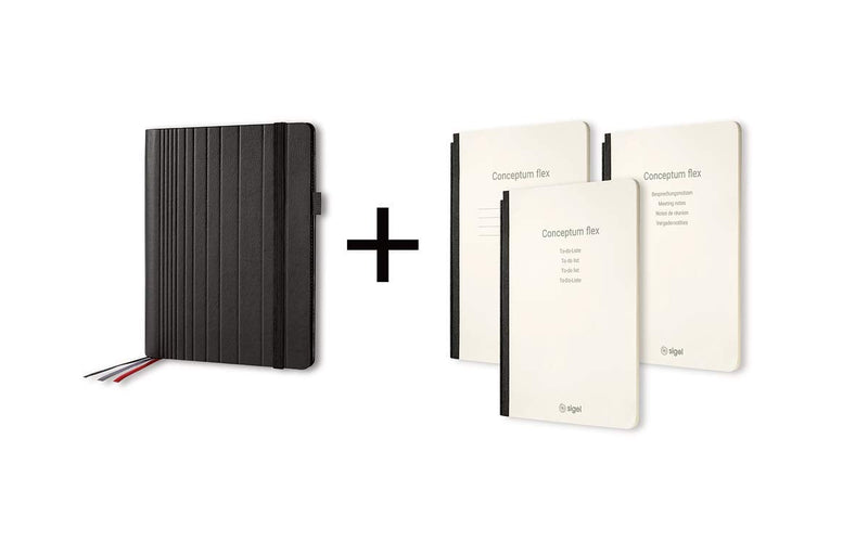 SIGEL CF133 Business Organiser with 3 booklets, 18.5x23x3 cm, faux leather, Black - Conceptum flex approx. A5 lined organizer