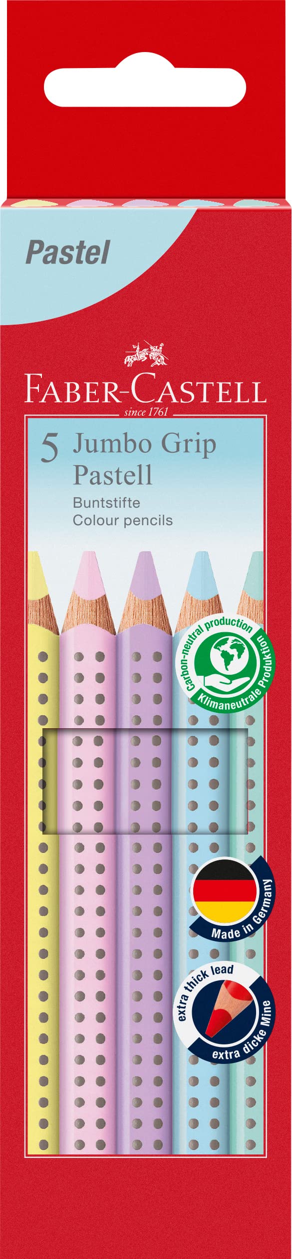 Faber-Castell Jumbo Grip Pastel Colour Pencil Set, Cardboard Wallet of 5