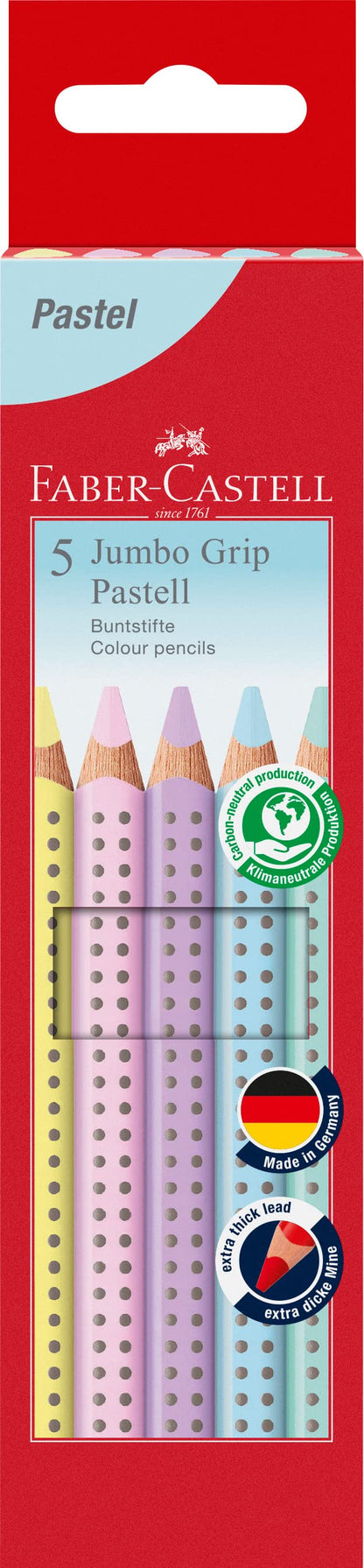 Faber-Castell Jumbo Grip Pastel Colour Pencil Set, Cardboard Wallet of 5