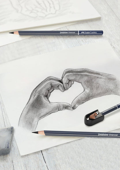 Faber-Castell 114006 - Zeichenset Goldfaber Charcoal, 8-teilig, inkl. Kohlestifte, Spitzer, Papierwischer und Radierer