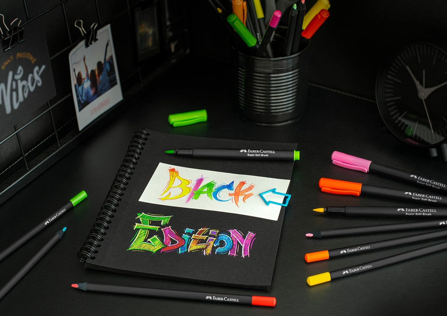 Faber-Castell - 116451. Estuche Cartón 10 Rotuladores Black Edition Pincel. Colores surtidos