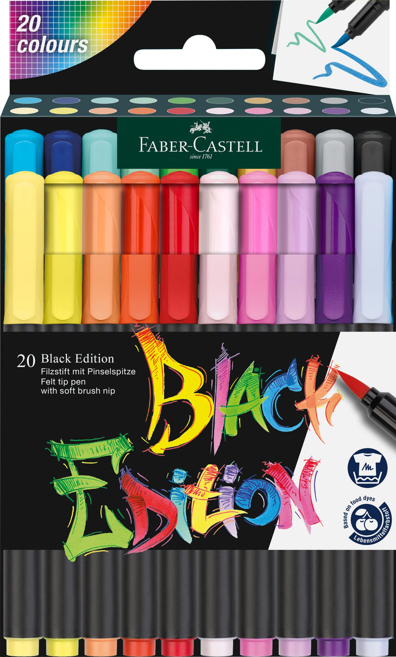 Faber-Castell Brush Pen Set - Black Edition, Cardboard Box of 20