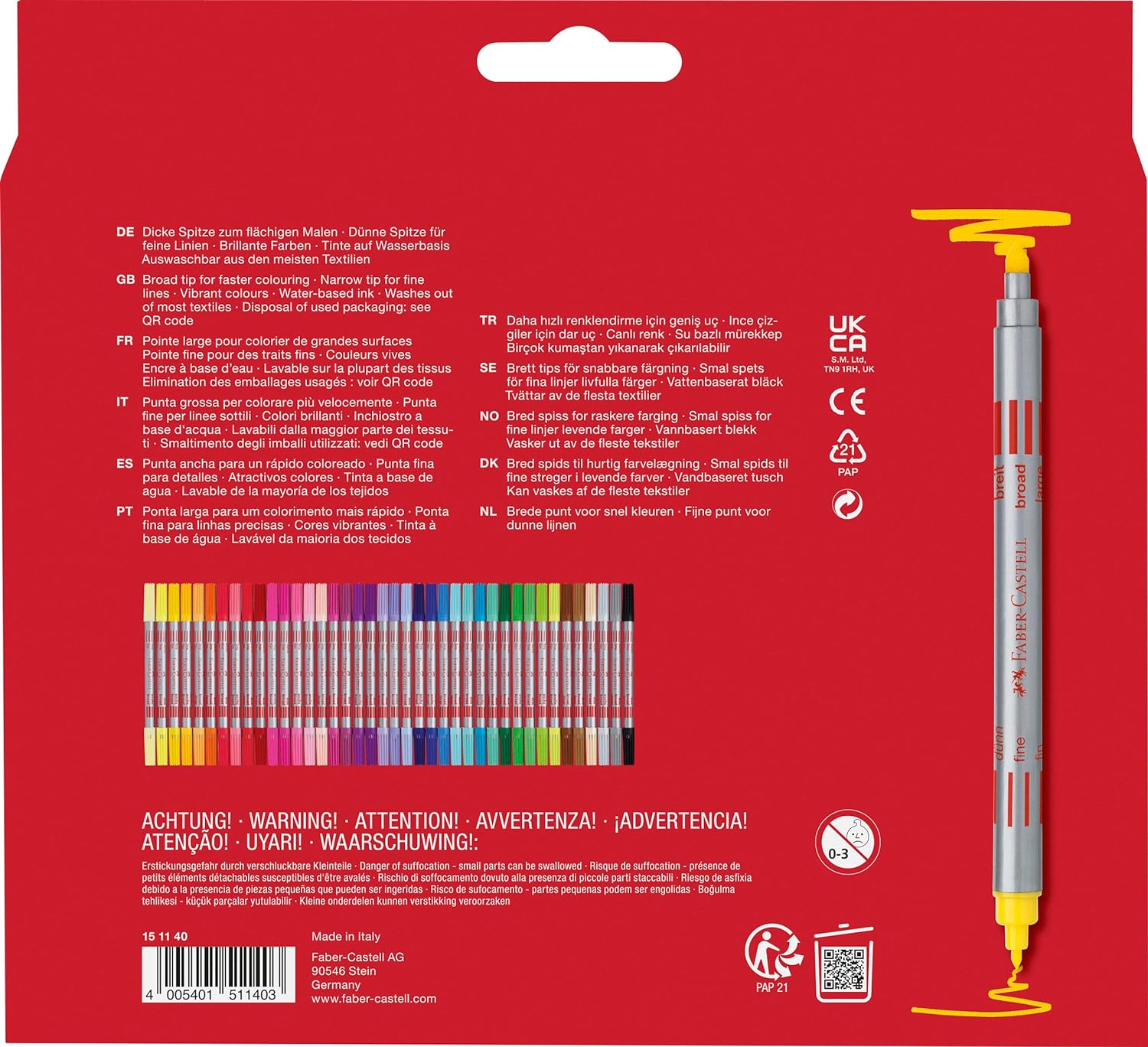 Faber-Castell 151140 - Filzstifte Set mit 40 Doppelfasermaler für Kinder und Erwachsene