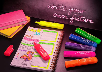 Faber-Castell Textliner 46 Neon Highlter, wallet of 8: 2x yellow, pink, green, orange, red, blue, purple - GenZ