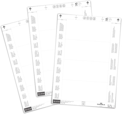 Durable Insert Labels 150 x 67 mm for Ticket Holders, 80 Labels on A4 Sheets, White, 100302