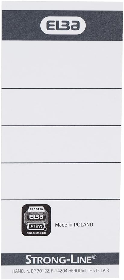 'Elba 400087754 Short/Wide Lever Arch File Spine Labels for "Strong" and "from 250 g/m² Card Pack of 10 White