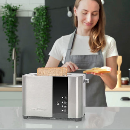 ProfiCook Toaster, Toaster 2 Scheiben mit Sensor Touch Bedienung, Auftau-, Aufwärm-/ Schnellstoppfunktion, Toaster mit Brötchenaufsatz, Toaster Edelstahl, PC-TA 1250 PC-TA 1250 inox Sensor Touch