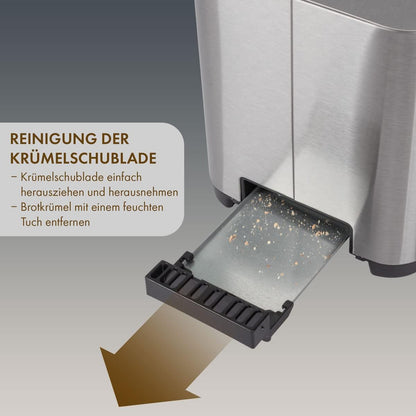 ProfiCook Toaster, Toaster 2 Scheiben mit Sensor Touch Bedienung, Auftau-, Aufwärm-/ Schnellstoppfunktion, Toaster mit Brötchenaufsatz, Toaster Edelstahl, PC-TA 1250 PC-TA 1250 inox Sensor Touch