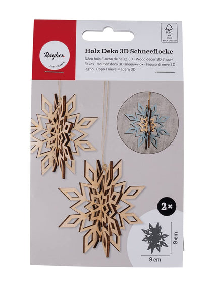 Rayher Wooden Snowflakes Craft Kit with Interlocking Parts, Seasonal Wood Building Set, 4 slot-together Pieces, 2 DIY Hanging Ornaments wit a diameter of 9cm, 46668505