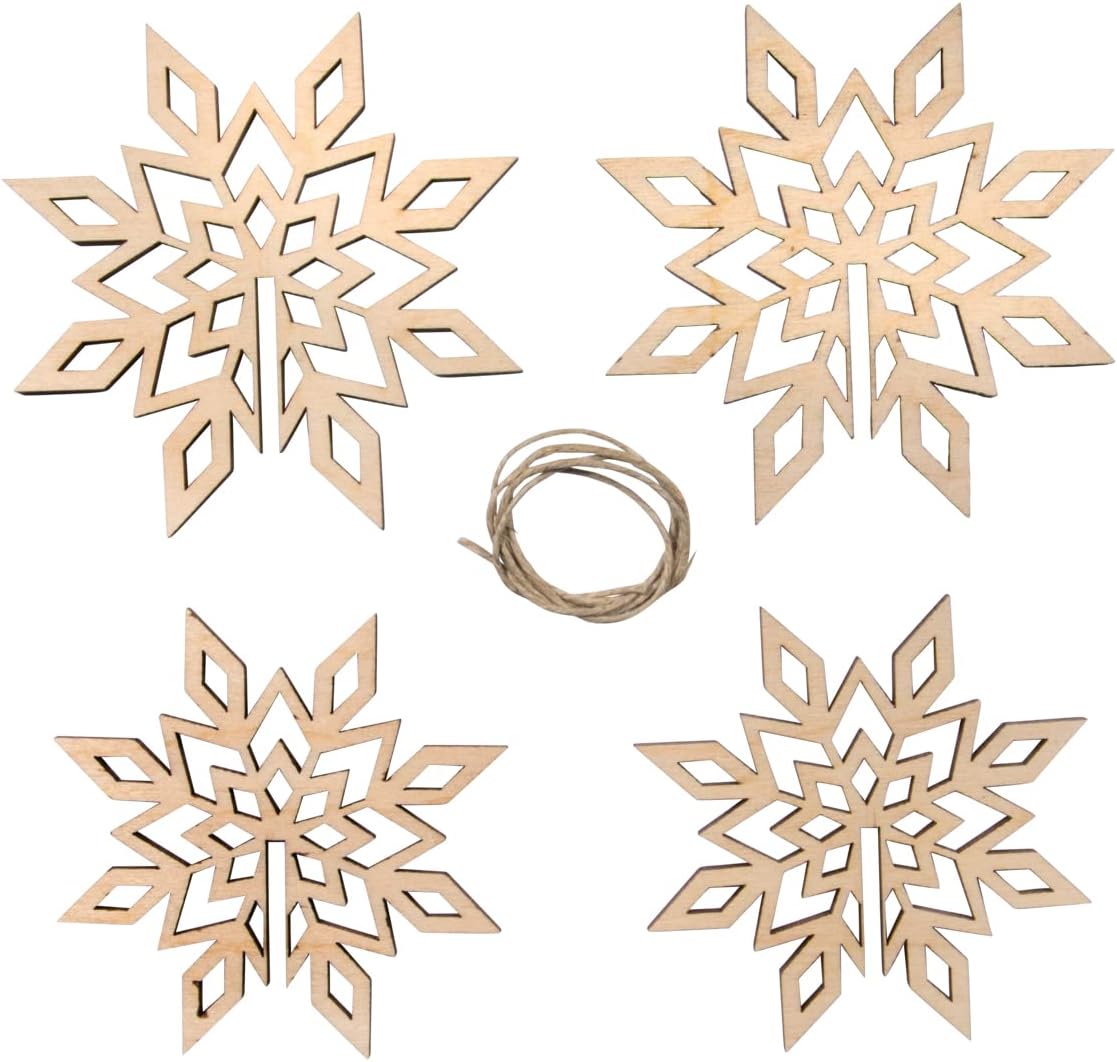 Rayher Wooden Snowflakes Craft Kit with Interlocking Parts, Seasonal Wood Building Set, 4 slot-together Pieces, 2 DIY Hanging Ornaments wit a diameter of 9cm, 46668505