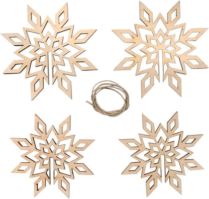 Rayher Wooden Snowflakes Craft Kit with Interlocking Parts, Seasonal Wood Building Set, 4 slot-together Pieces, 2 DIY Hanging Ornaments wit a diameter of 9cm, 46668505