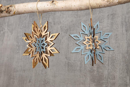 Rayher Wooden Snowflakes Craft Kit with Interlocking Parts, Seasonal Wood Building Set, 4 slot-together Pieces, 2 DIY Hanging Ornaments wit a diameter of 9cm, 46668505