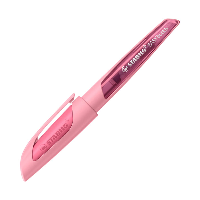 STABILO EASYbuddy Pastel School Fountain Pen with Beginner Nib A in Rosy Blush Blue (Erasable) Single Pen Includes Cartridge Beginner Feather rosy blusher