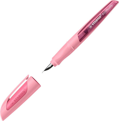 STABILO EASYbuddy Pastel School Fountain Pen with Beginner Nib A in Rosy Blush Blue (Erasable) Single Pen Includes Cartridge Beginner Feather rosy blusher