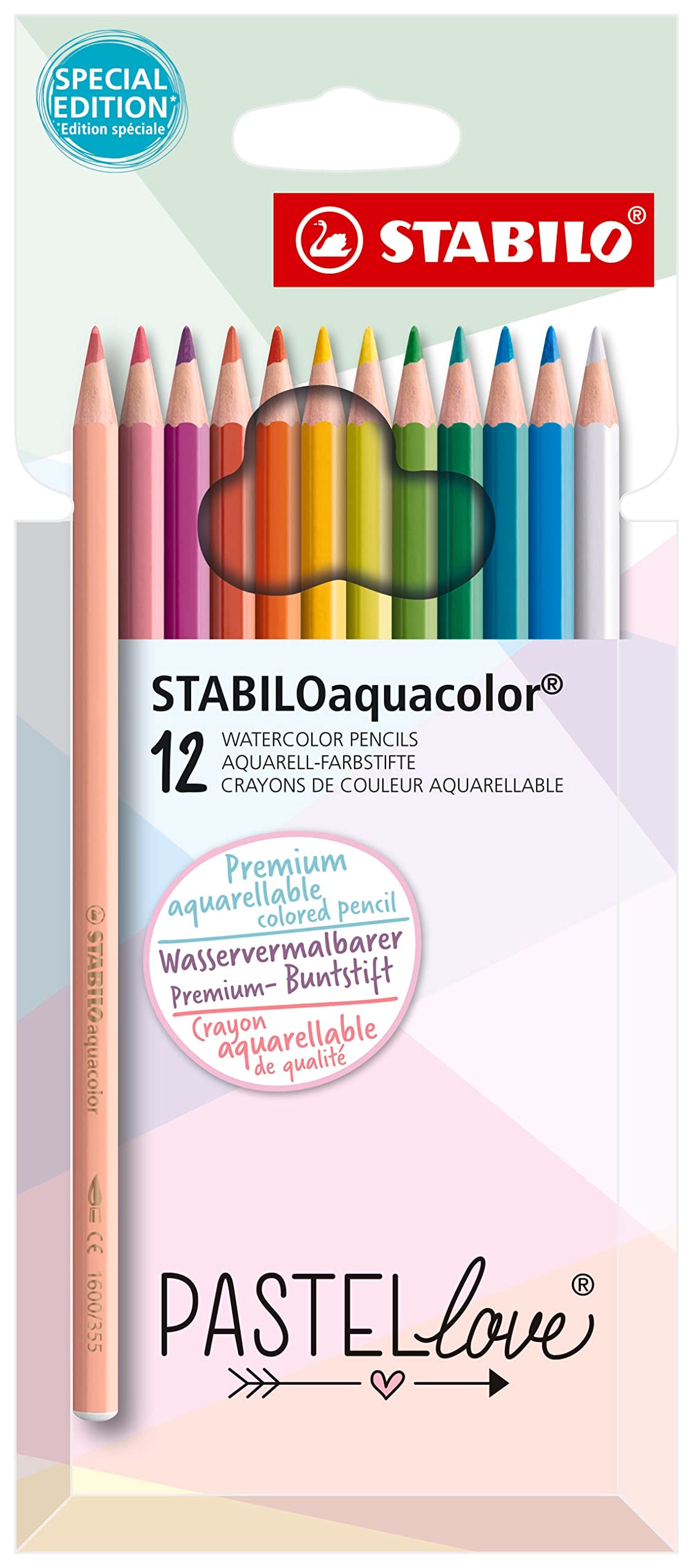 Aquarellable Colouring Pencil - STABILOaquacolor - Pastellove Set - Pack of 12 - Assorted Colours