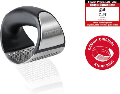 Leifheit Knobi King, garlic press, stainless steel garlic cutter, dishwasher-safe, garlic press, innovative design, kitchen aid, easy to use and clean