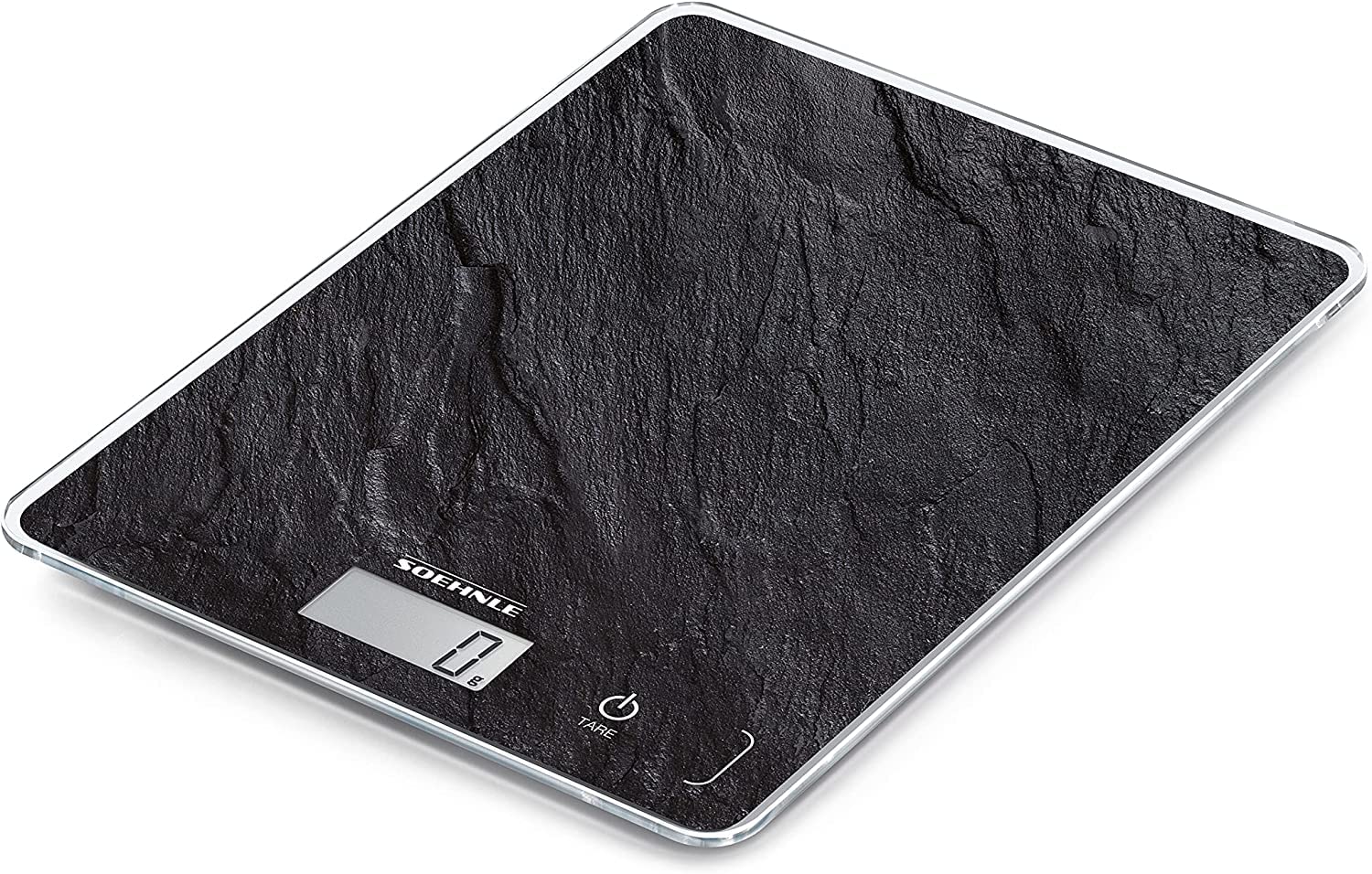 Soehnle Page Compact 300 Slate, digitale Küchenwaage mit Schiefermuster, Gewicht bis zu 5 kg, Haushaltswaage mit patentierter Sensor-Touch-Funktion, elektronische Waage inkl. Batterien Schiefer 300