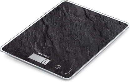 Soehnle Page Compact 300 Slate, digitale Küchenwaage mit Schiefermuster, Gewicht bis zu 5 kg, Haushaltswaage mit patentierter Sensor-Touch-Funktion, elektronische Waage inkl. Batterien Schiefer 300