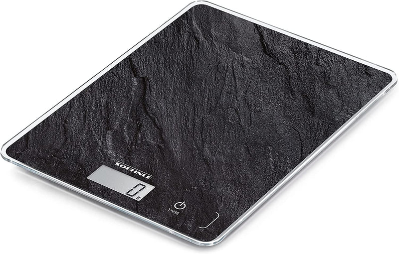 Soehnle Page Compact 300 Slate, digitale Küchenwaage mit Schiefermuster, Gewicht bis zu 5 kg, Haushaltswaage mit patentierter Sensor-Touch-Funktion, elektronische Waage inkl. Batterien Schiefer 300
