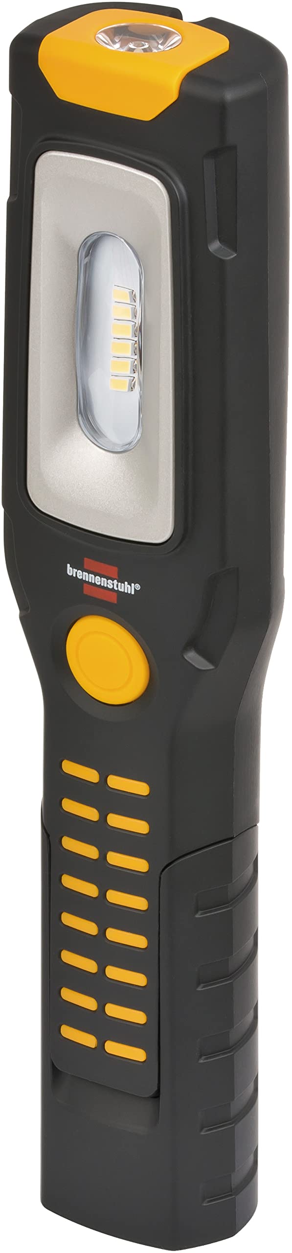 Brennenstuhl LED Arbeitsleuchte mit Akku/Akku Werkstattlampe mit Magnet (300+100 lm, LED Taschenlampe mit bis zu 10 h Leuchtdauer, 360° drehbarer Haken, knickbarer Haltefuß) 300 + 100 Lumen