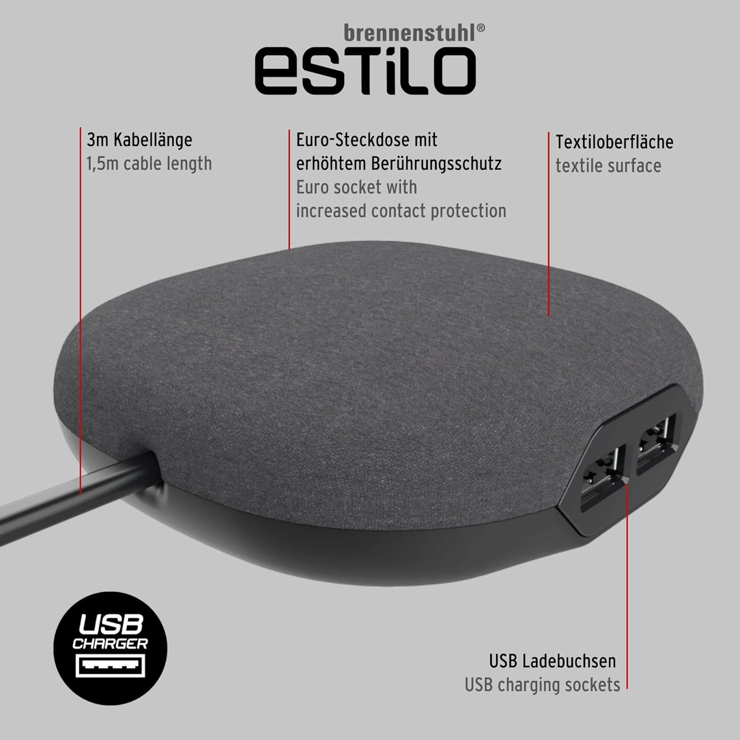 brennenstuhl estilo 1-fach Steckdosenleiste 3,0 m
