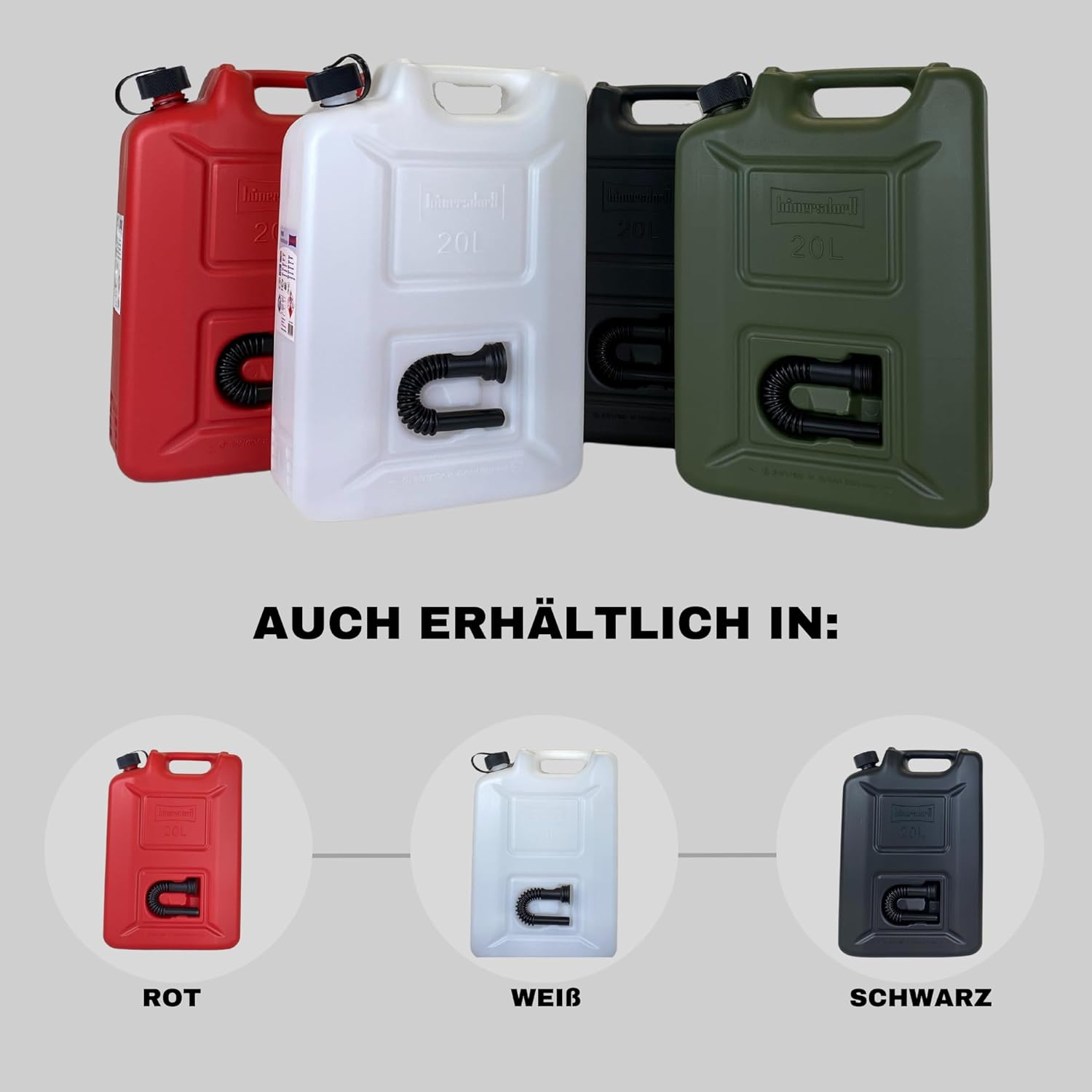 hünersdorff 802010 Kraftstoff-Kanister Profi 20L für Benzin, Diesel und andere Gefahrgüter, UN-Zulassung, Made in Germany, TÜV-geprüfte Produktion, oliv 20 Liter oliv