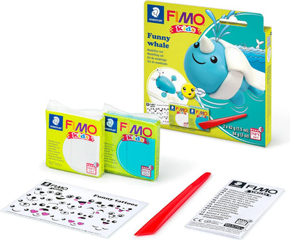 STAEDTLER 8035 21 FIMO Kids Modelling Clay Set - "Funny Whale"  (Pack of 2 FIMO Kids Blocks, Stickers & Modelling Tools)