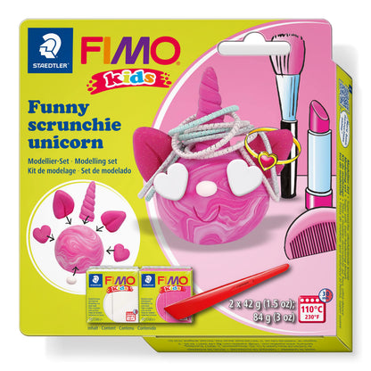 STAEDTLER 8035 25 FIMO Kids Modelling Clay Set - "Funny Scrunchie Unicorn"  (Pack of 2 FIMO Kids Blocks & Modelling Tools)