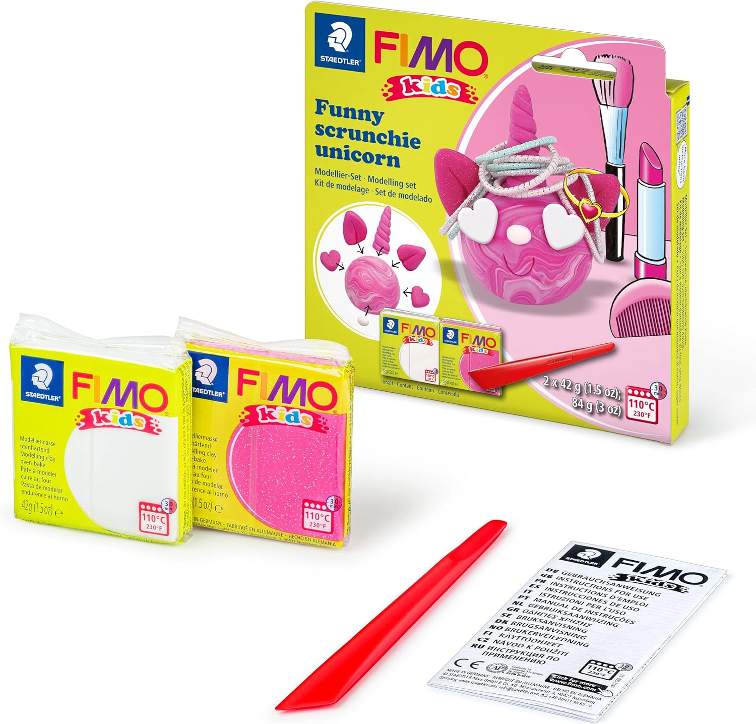 STAEDTLER 8035 25 FIMO Kids Modelling Clay Set - "Funny Scrunchie Unicorn"  (Pack of 2 FIMO Kids Blocks & Modelling Tools)
