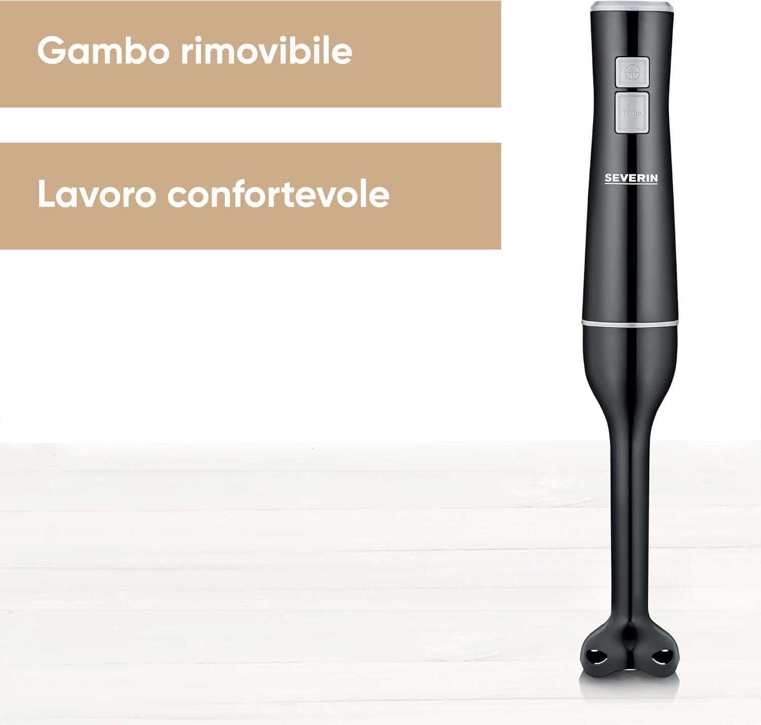SEVERIN SM 3770 - Frullatore a immersione per purea e sminuzzamento, potente asta di miscelazione con turbo, frullatore ad immersione rimovibile e design ergonomico, 170 W, nero/grigio, SM 3770