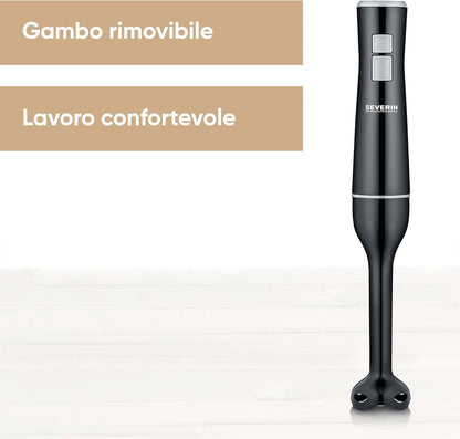 SEVERIN SM 3770 - Frullatore a immersione per purea e sminuzzamento, potente asta di miscelazione con turbo, frullatore ad immersione rimovibile e design ergonomico, 170 W, nero/grigio, SM 3770