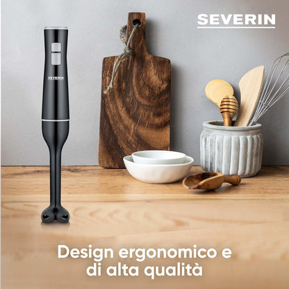 SEVERIN SM 3770 - Frullatore a immersione per purea e sminuzzamento, potente asta di miscelazione con turbo, frullatore ad immersione rimovibile e design ergonomico, 170 W, nero/grigio, SM 3770